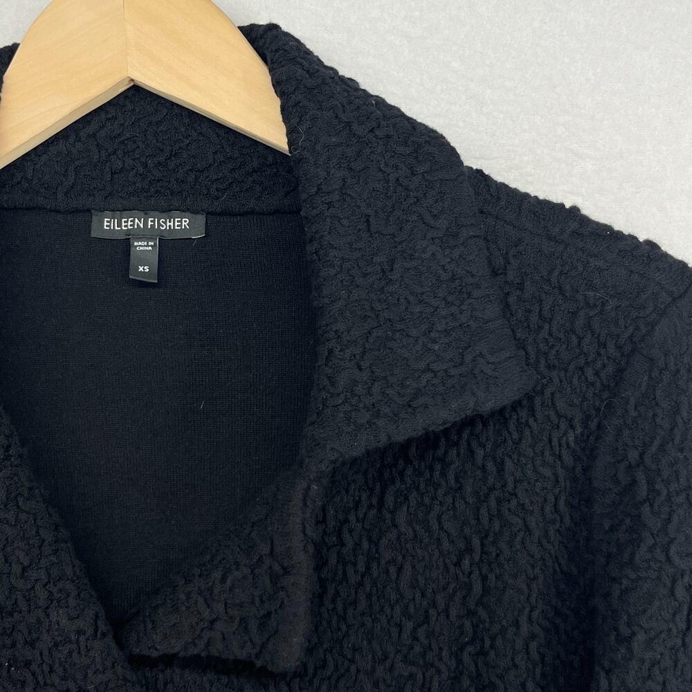 EILEEN FISHER Cardigan XS Cotton Merino Wool Bolero Jacket Sweater Open Black - Picture 8 of 14